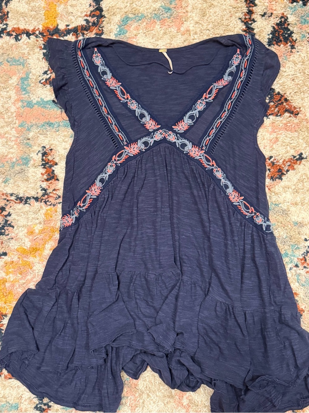 Free People Navy Embroidered Floral Sleeveless Top – Size S